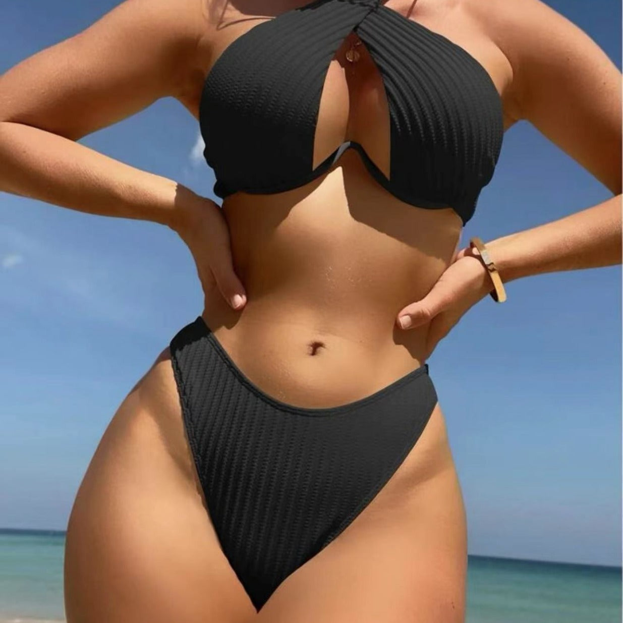 Solid Color Multi Color Sexy Quality Bikini Strappy Two Piece Set