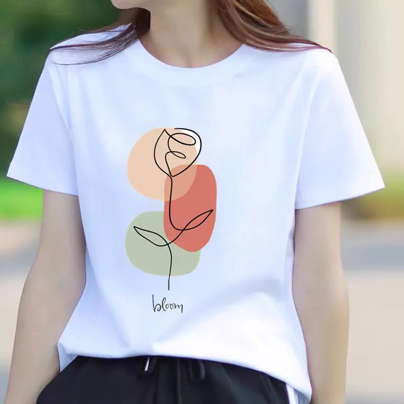 Women's Butterfly Floral Print Short Sleeve T-Shirt