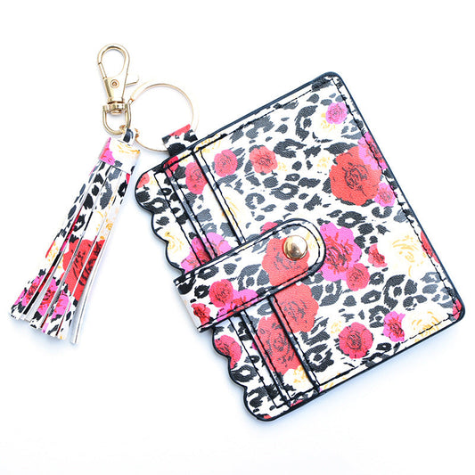 Personalized PU leather printed leopard print women's change bag multi-card ID bag fringed pendant