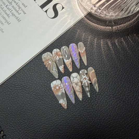 Hand painted Aurora Shell Spice Girl Nail Patch Premium Sense Almond Nail Painting