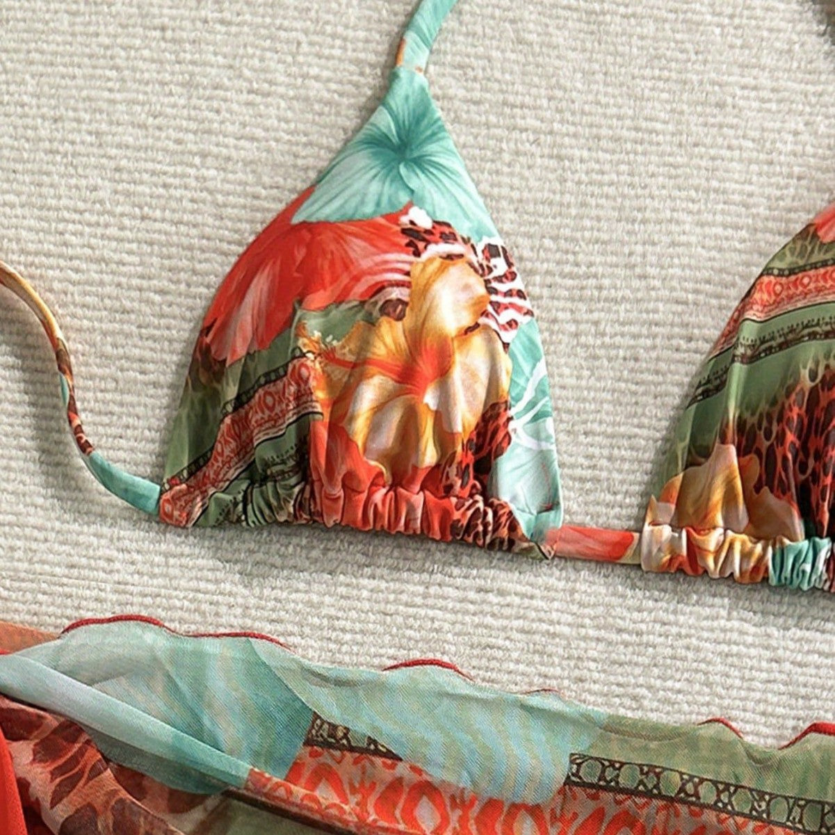 Women's Bikini Swimsuit with Floral Print and Tie Straps