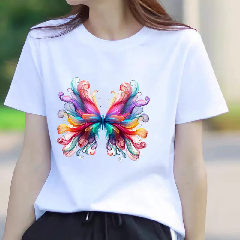 Women's Butterfly Floral Print Short Sleeve T-Shirt