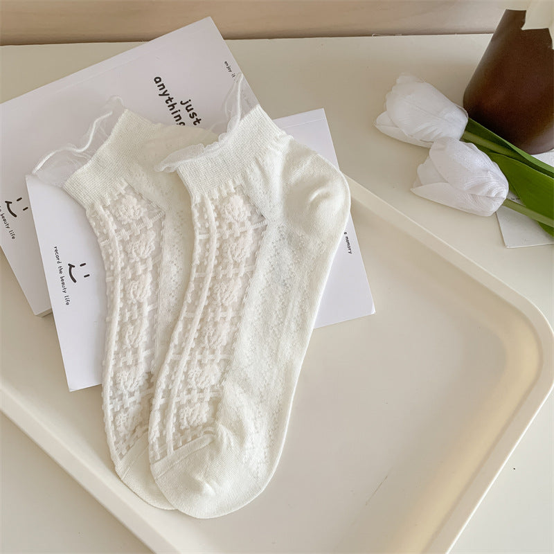 White Kanekalon Short Cotton Women's Casual Women's Socks