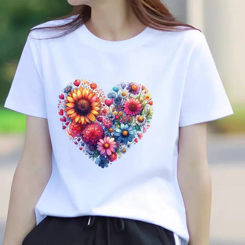 Women's Butterfly Floral Print Short Sleeve T-Shirt