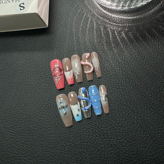 Painted Babes Autumn and Winter Cool Pinch Snake Medium and Long Handmade Press on Nails
