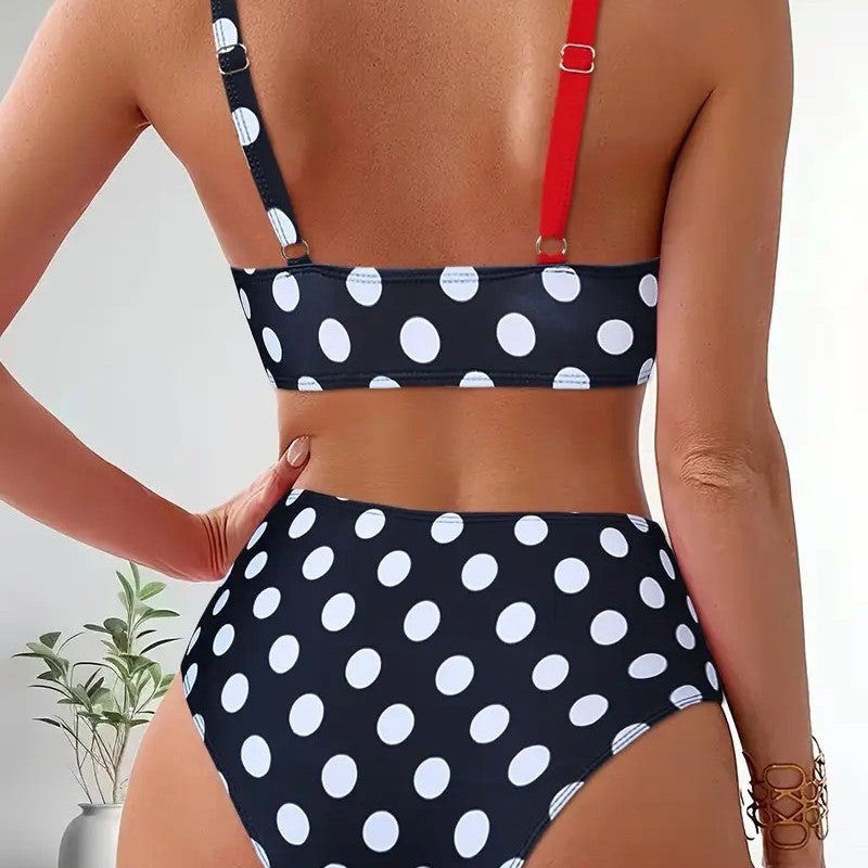 Printed Color Block Polka Dot Crisscross Backless Sexy Two Piece Swimsuit Bikini for Women