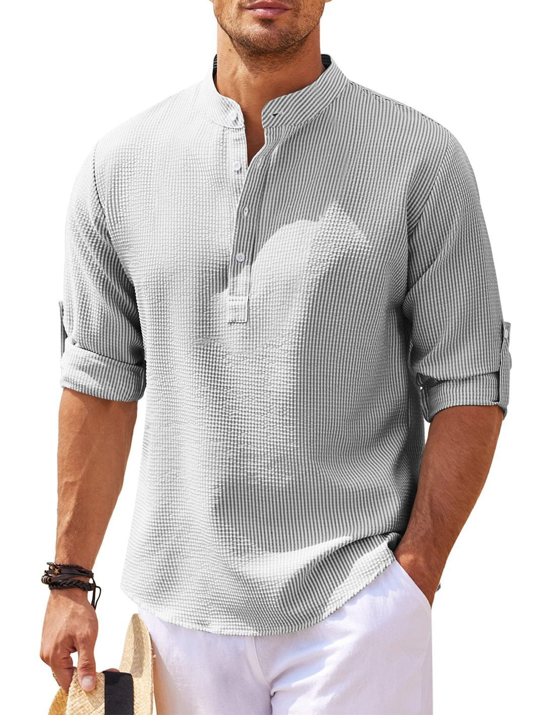 Stand Collar Button Shirt Summer Pineapple Texture Shirt Casual Top Men's Clothing  in