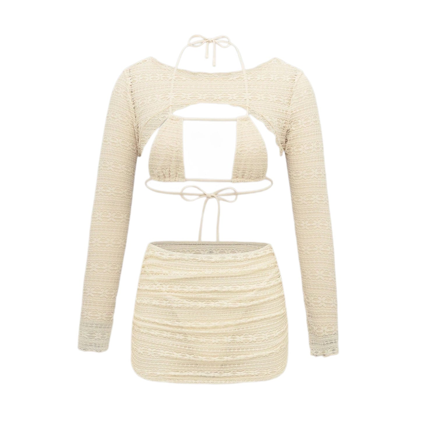 Sexy Bikini Swimsuit Long Sleeve Cover Up Skirt 4 Piece Set