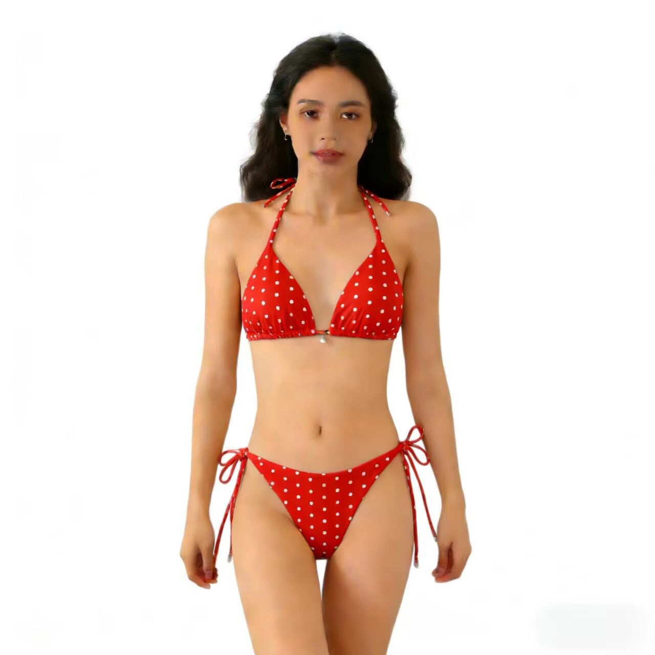 Sexy Triangle Separated Strap Multicolor Polka Dot Bikini Beach Swimwear Swimsuit