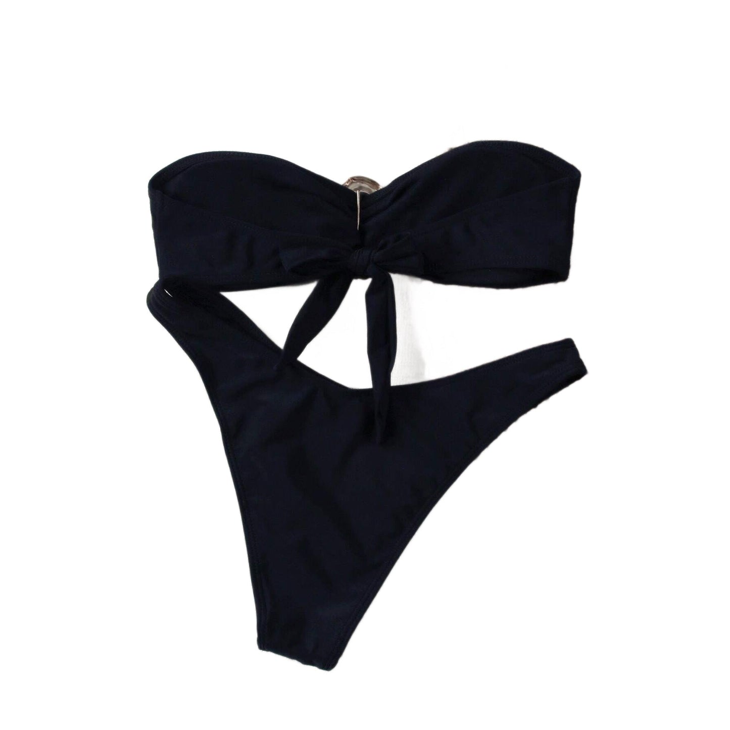 Black Bandeau Bikini Sexy Bowknot Strappy Two Piece Swimsuit Women's Hot Sale