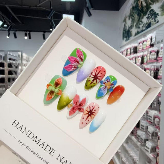 Handcrafted Engraved Color Colour Collision, Patch Press on Nails Wholesale