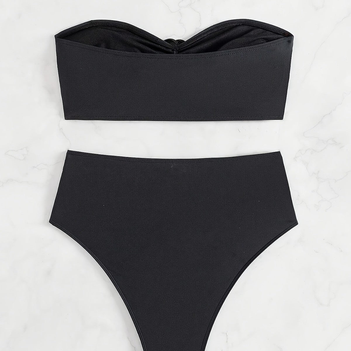 Women's Black Floral Two Piece Swimsuit Sexy High Waist Bikini Set