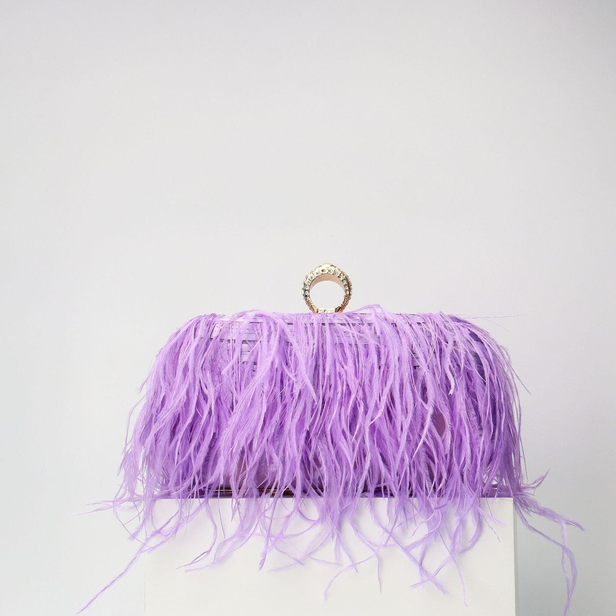 Elegant Ostrich Hair Ring Box – Small Square Bag with Chain Crossbody Shoulder Velvet Evening Clutch Purse