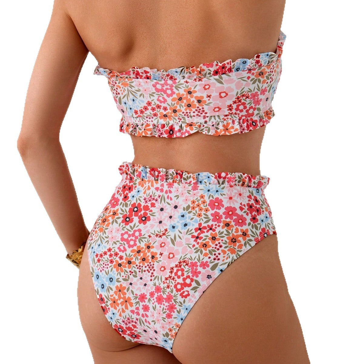Trendy Floral Print Two Piece Swimsuit Women's Sexy Ruffled Bikini Set