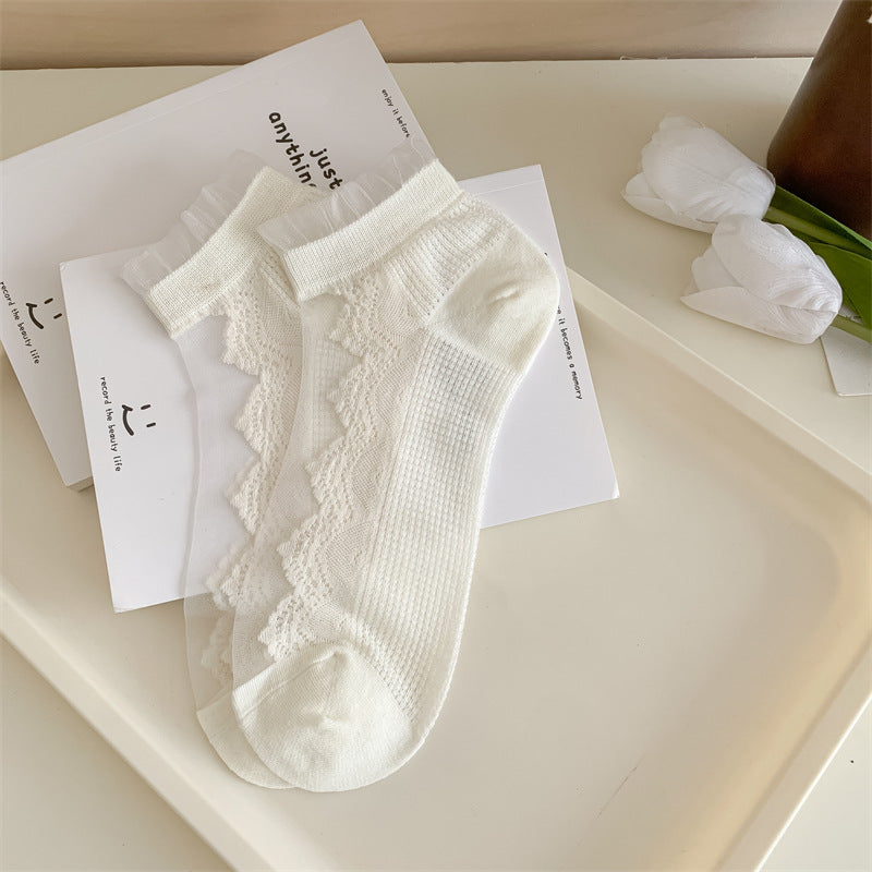 White Kanekalon Short Cotton Women's Casual Women's Socks