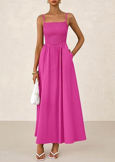 Women's Dress, Thin Shoulder Strap Pleated Vest, Suspender Pocket Dress