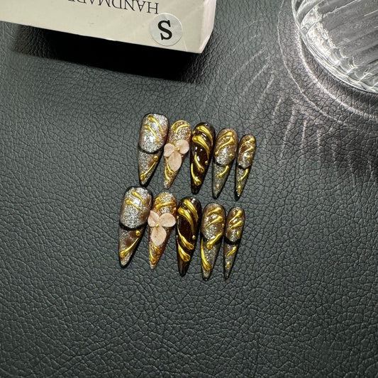 Original Nai Handcrafted Wear Autumn and Winter Nails Full Hand Painted Carved French Temperament