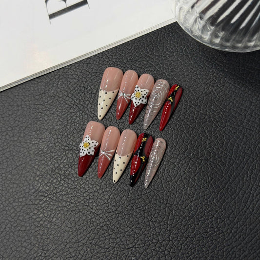 Long pointed hand-painted pinched engraved handmade