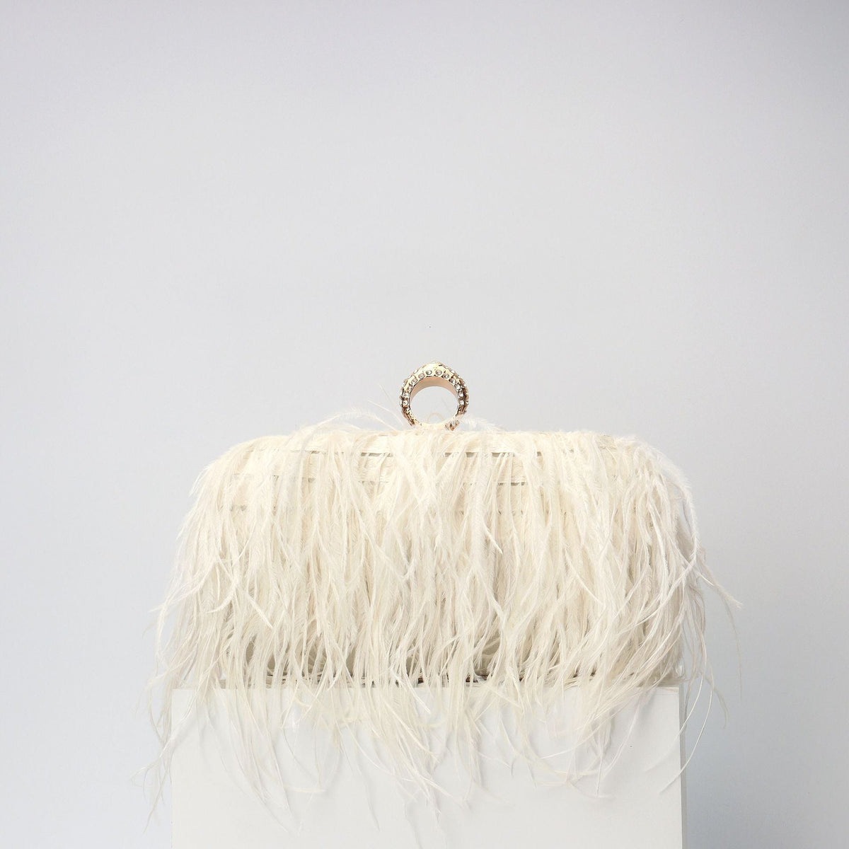 Elegant Ostrich Hair Ring Box – Small Square Bag with Chain Crossbody Shoulder Velvet Evening Clutch Purse