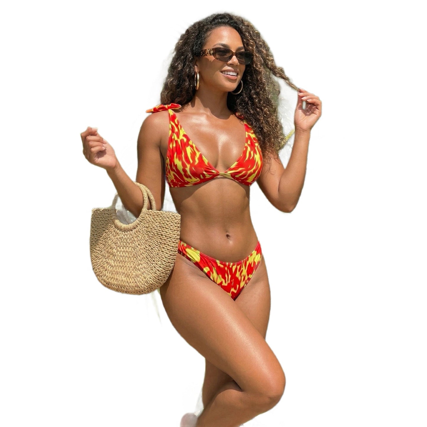 Wind Flame Print Halter Bikini Two Piece Swimsuit Women's Sexy Spicy Girl Swimwear Set