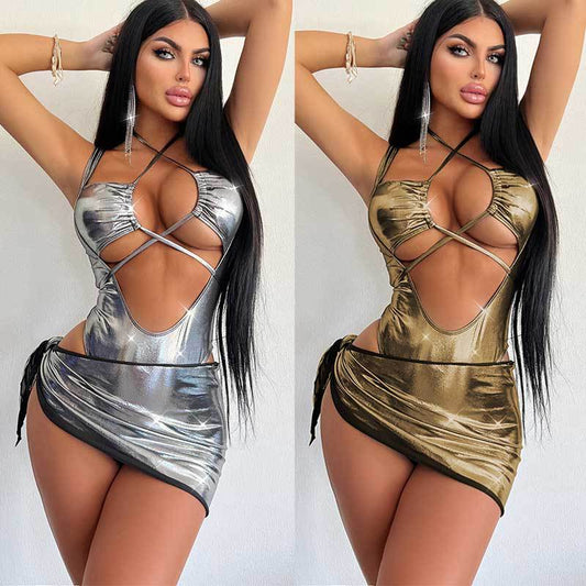 Senior Electric Sensitivity Syllables One-piece Swimsuit Hip Skirt Set Sexy Hottie Lace-up Jumpsuit