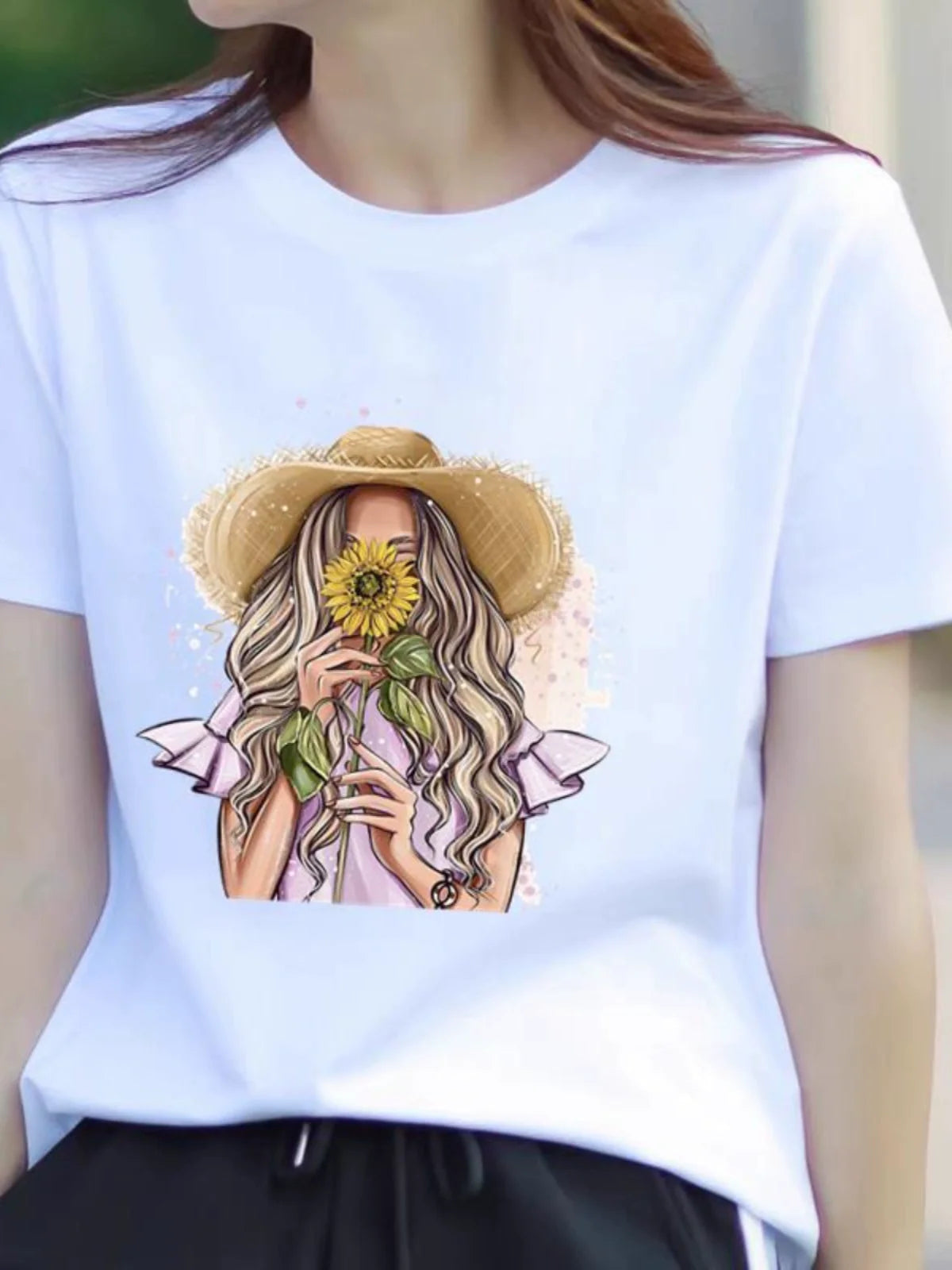 Women's Butterfly Floral Print Short Sleeve T-Shirt