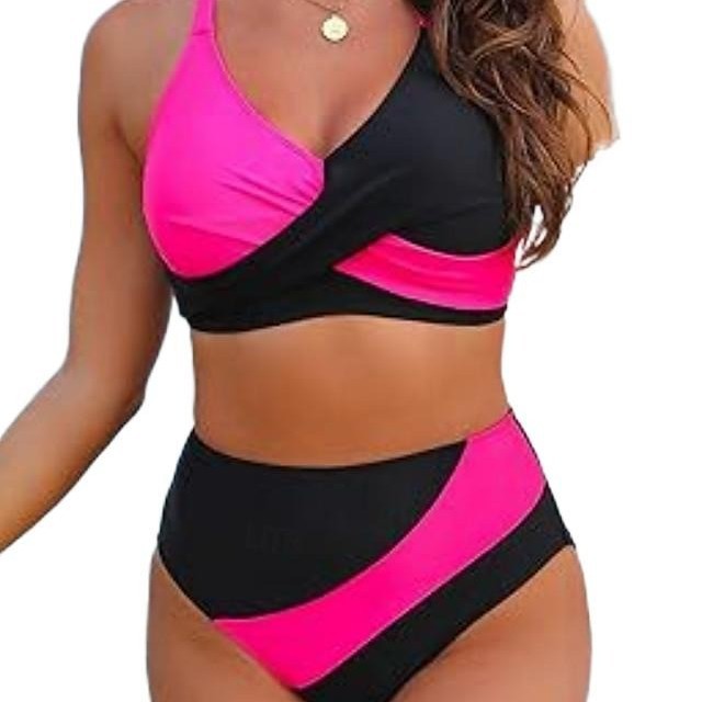 Bikini Color Block High Waist Tie Side Sexy Two Piece Swimsuit