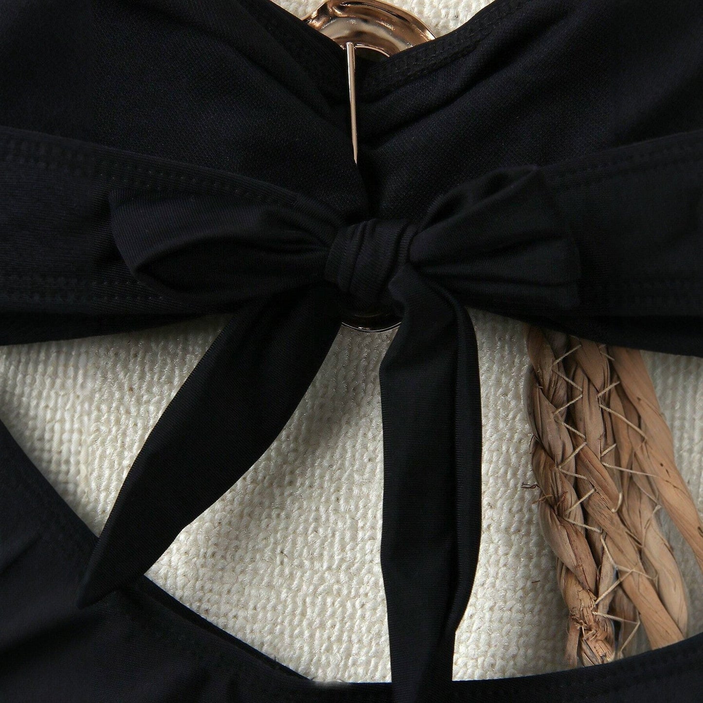 Black Bandeau Bikini Sexy Bowknot Strappy Two Piece Swimsuit Women's Hot Sale