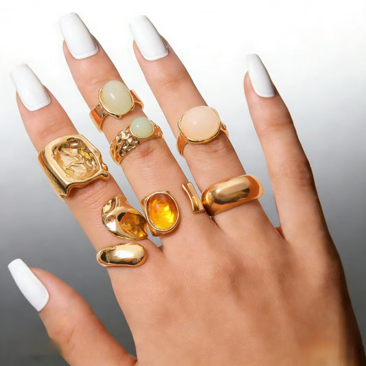 Moonstone Irregular Wide Band Ring for Women Fashion Elegant 7pcs Jewelry Set