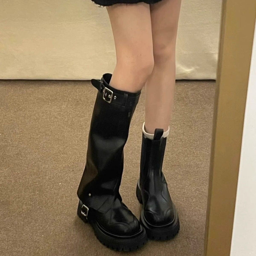 Round Head Muffin Bottom Knee-High Boots