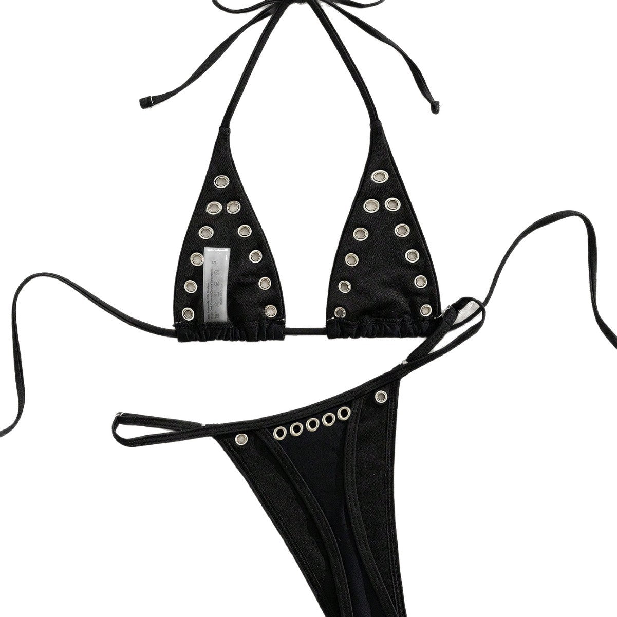 Ins Niche French Style Sexy Metal Ring Pure Desire Halterneck Retro Girl Bikini Swimsuit Set