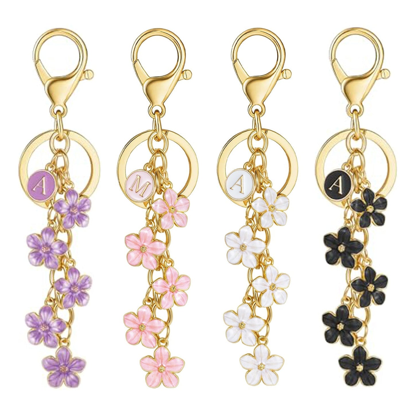 Initial Keychain White/Pink Flower Charms for Key Cute Letter Keyring Bag Charm 26 Letter Cherry Blossom Daisy Keychain