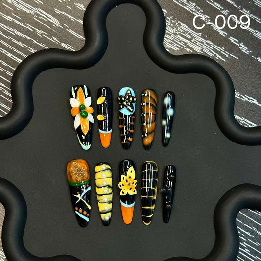 Handcrafted Carved Blur 3D Styling HandmadePress on Nails Premium Sense Nails