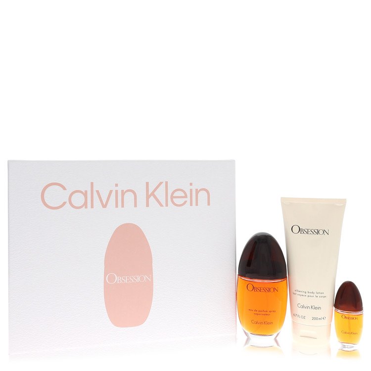 Obsession by Calvin Klein Geschenkset – 100 ml Eau de Parfum Spray + 200 ml Körperlotion + 15 ml Mini EDP Spray für Damen