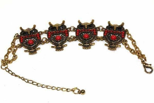 Bracelet hibou fait main couleur or avec perles colorées