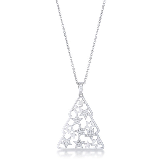 .2 ct CZ Christmas Tree With Mixed Stars Pave Holiday Pendant