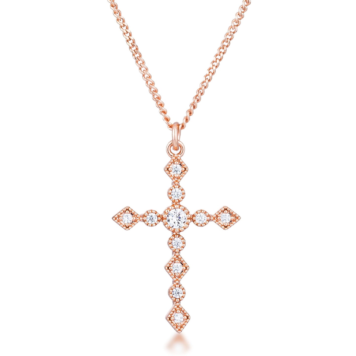 Dainty Art Deco Plated CZ Cross Pendant