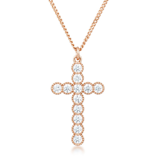 Micro Beaded Plated CZ Cross Pendant