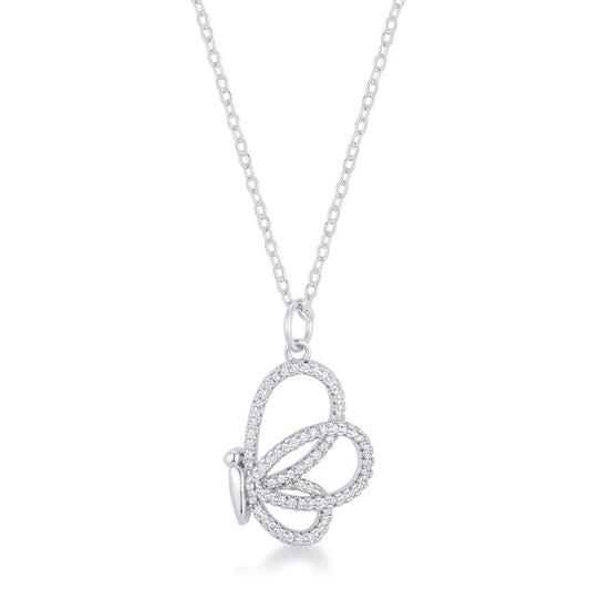 Whimsical CZ Butterfly Pendant and Necklace
