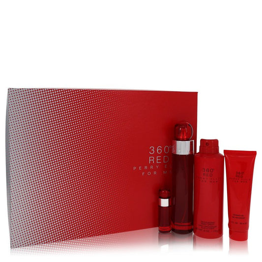 Perry Ellis 360 Red von Perry Ellis Geschenkset – 100 ml Eau De Toilette Spray + 7,4 ml Mini EDT Spray + 200 ml Körperspray + 90 ml Duschgel für Herren