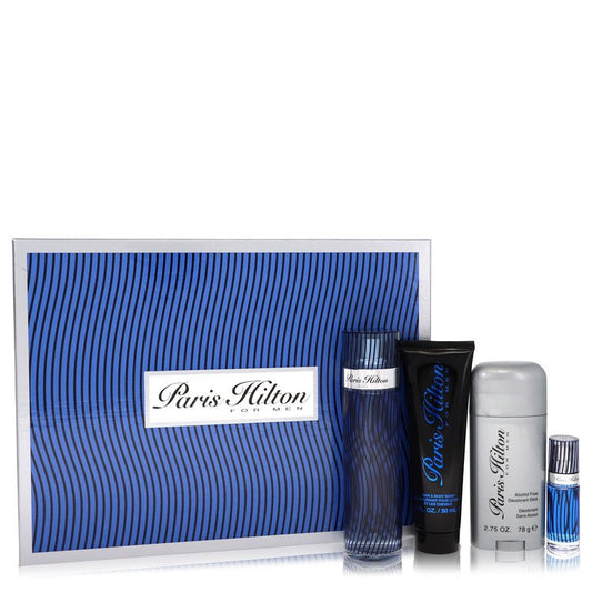 Paris Hilton von Paris Hilton Geschenkset – 100 ml Eau de Toilette Spray + 90 ml Duschgel + 75 g Deodorant Stick + 7,5 ml Mini-EDT-Spray für Herren