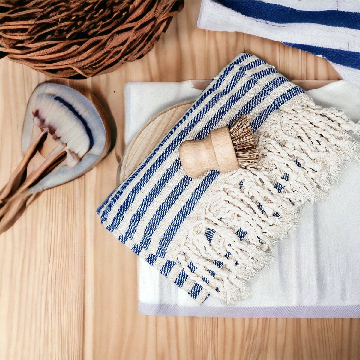 Maritimes türkisches Handtuch, 180 g/m², Baumwolle, Peshtemal, Strandtuch, leicht, schnell trocknend