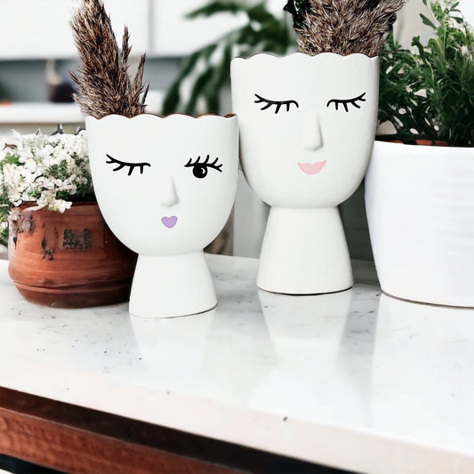 Coquette Porcelain Vases Set Of 2 Wink And Smile Ceramic Vases With Gold Trim Slim Vanity Decor