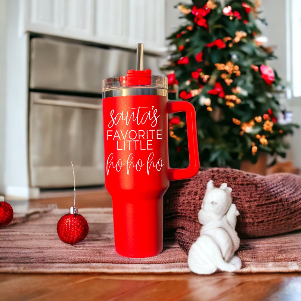 40oz Insulated Tumbler Mug With Handle Lid And Straw Santa Ho Ho Funny Holiday