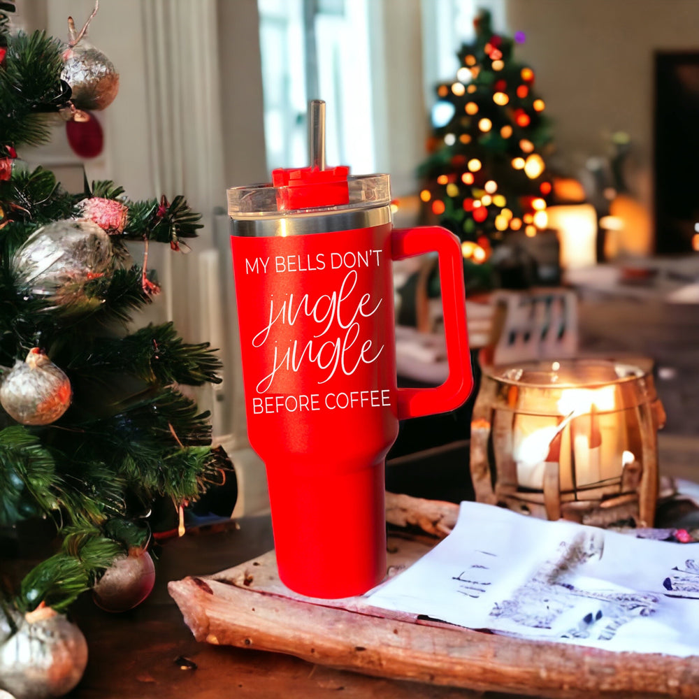 Mug de voyage isotherme de 1,2 L avec poignée, couvercle, paille et citation de Noël amusante
