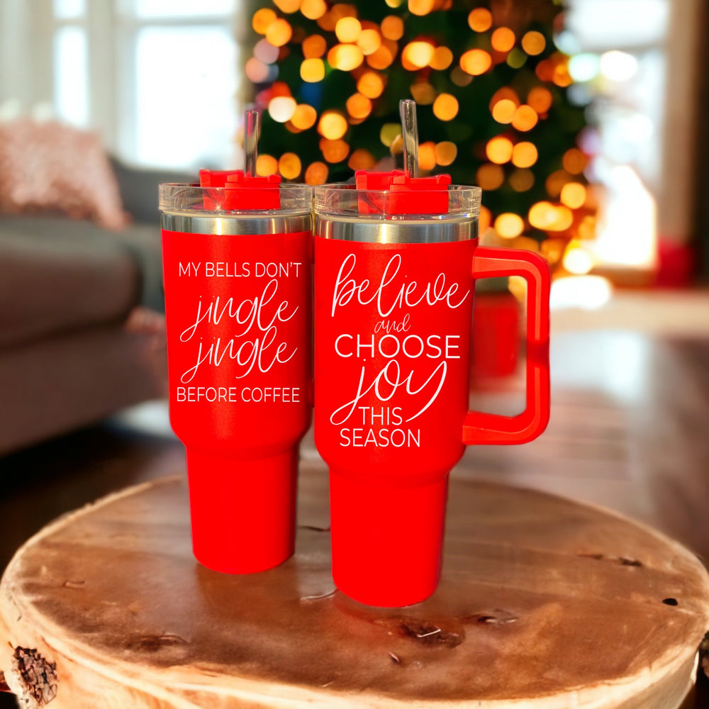 Believe Joy 40oz Insulated Tumbler With Handle Lid Straw Holiday Travel Mug