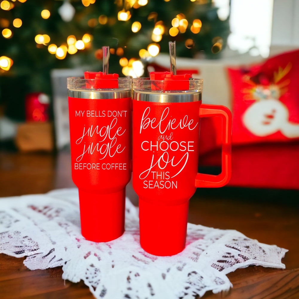 Believe Joy 40oz Insulated Tumbler With Handle Lid Straw Holiday Travel Mug