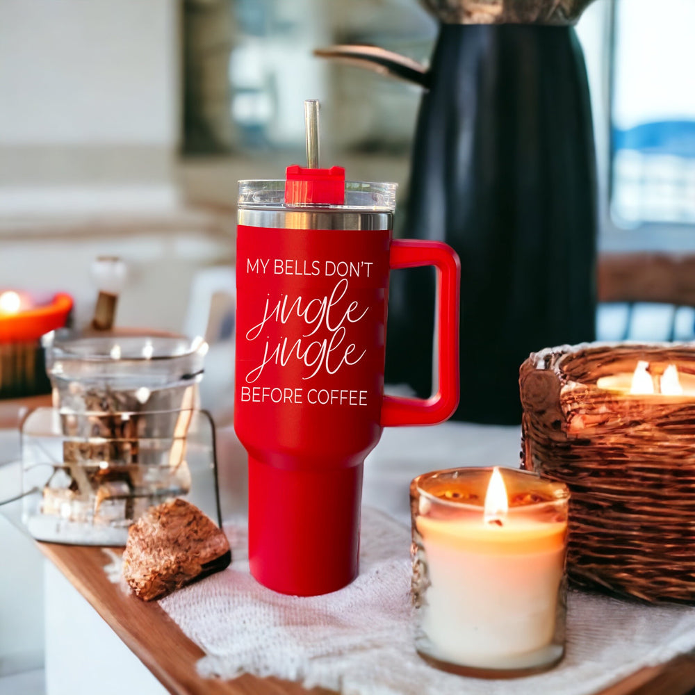 Mug de voyage isotherme de 1,2 L avec poignée, couvercle, paille et citation de Noël amusante