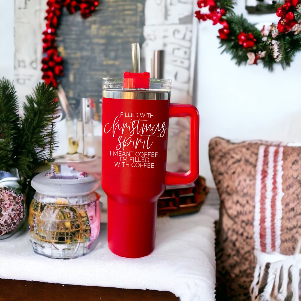 Weihnachts-Kaffeebecher 40oz Isolierbecher mit Griff Deckel Strohhalm Rot