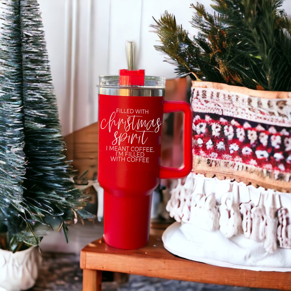 Weihnachts-Kaffeebecher 40oz Isolierbecher mit Griff Deckel Strohhalm Rot
